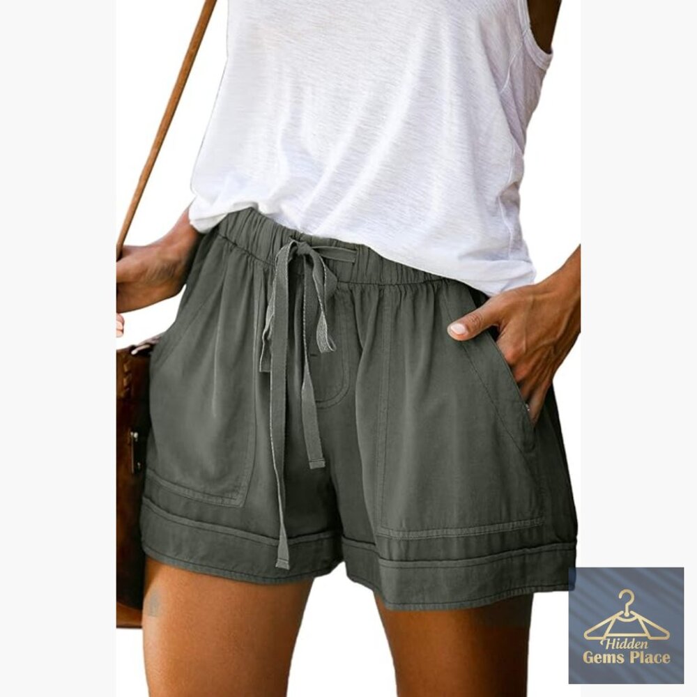 Women's Elastic Waist Shorts with Pockets, Lightweight Casual Pants
